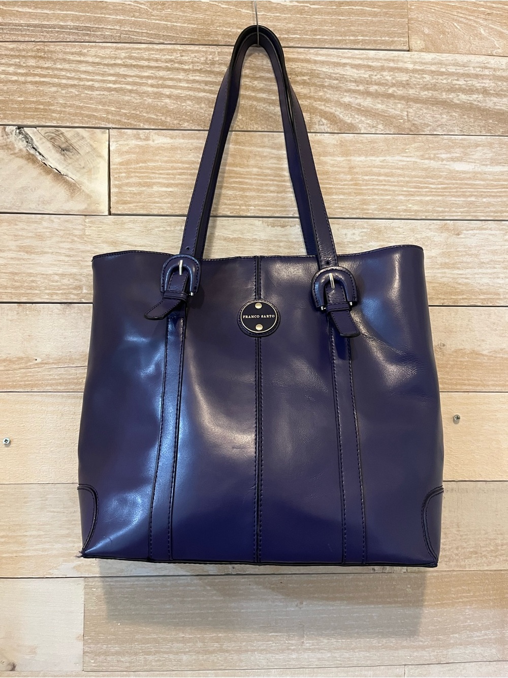 Franco Sarto Purple Leather Tote with Buckle Straps